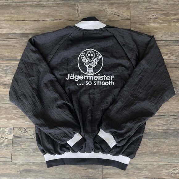 Vtg Jagermeister Bomber Jacket Logo Black Nylon K-Products Made In USA Men M EUC - Picture 10 of 11